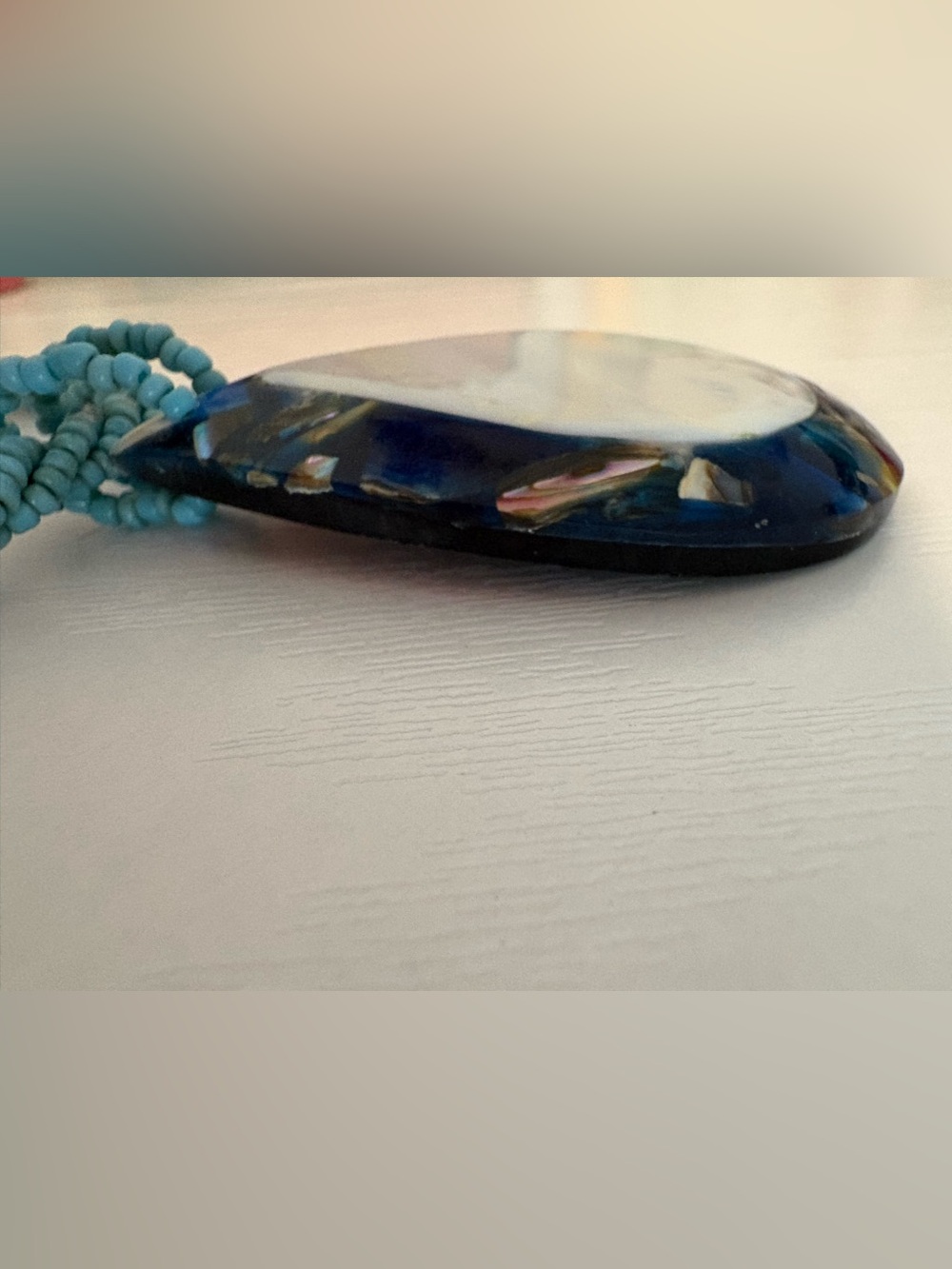 Blue Beaded Necklace with Teardrop Morning Star Pearl Pendant - Picture 3 of 8
